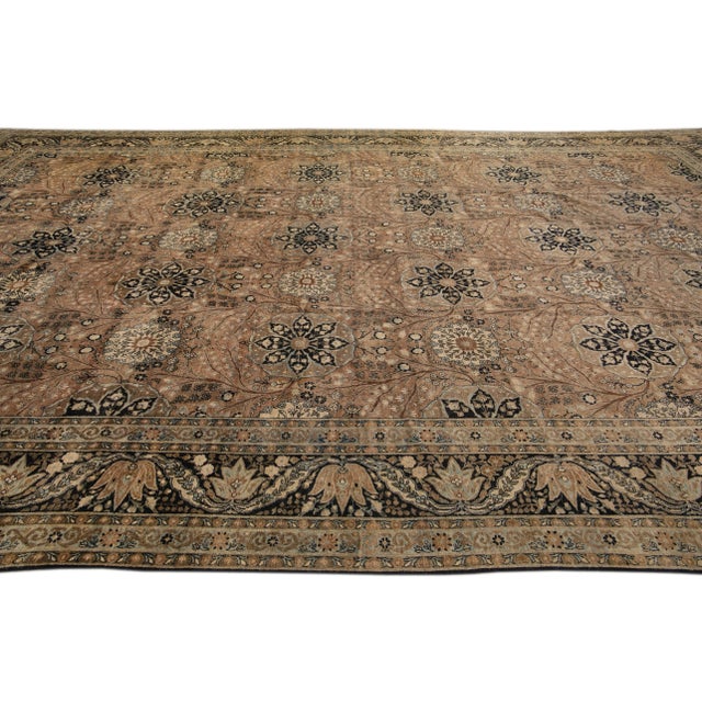 Antique Tabriz Beige and Blue Handmade Floral Pattern Persian Ovesize Wool Rug For Sale In New York - Image 6 of 11