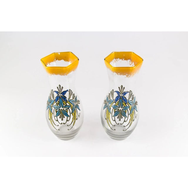 Antique French Enameled Glass Vases from Legras, Set of 2 For Sale - Image 9 of 18