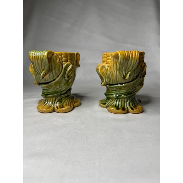 Traditional Fall Harvest Corn Husk Candleholders in the Style of Majolica, a Pair For Sale - Image 9 of 9