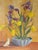 Yellow Early 20th Century Art Deco Still Life of Irises and Tulips With Bird, Oil on Board, Framed For Sale - Image 8 of 13