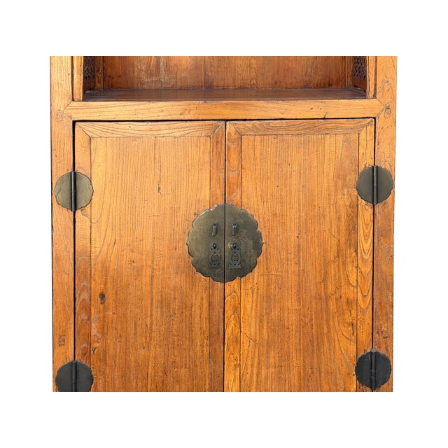 Wood Vintage Light Brown Open Display Alcove Storage Cabinet For Sale - Image 7 of 13