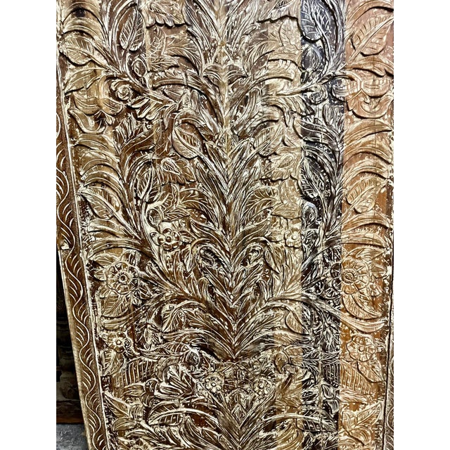 Mid-Century Modern Vintage Reclaimed Wood "Tree of Dreams" Hand-Carved Barn Door Panel | Rustic Wall Art Panel 96x42 For Sale - Image 3 of 7