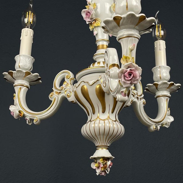 Vintage Capodimonte Porcelain 3-Arm Chandelier, Italy, 1940s For Sale - Image 6 of 14
