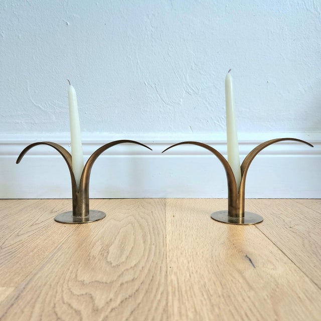 1950s Pair of Vintage 1950s Yastad Metall Mid-Century Brass Candlestick Holders For Sale - Image 5 of 12