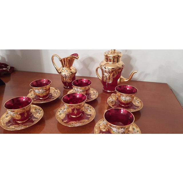 Gold Coffee Set in Murano Glass, Gold and Ceramic by Murano for Manifattura Di Murano, 1960s, Set of 8 For Sale - Image 8 of 13