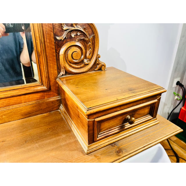 Art Nouveau French Walnut-Colored Wall-Mounted Dressing Table with Mirror, 1900 For Sale - Image 9 of 17