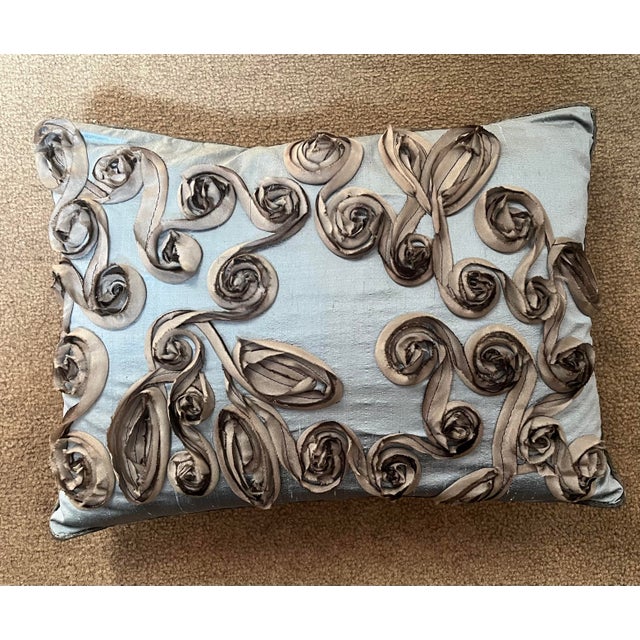 Boho Chic 1990s Custom Silk Ribbon Pillow For Sale - Image 3 of 4