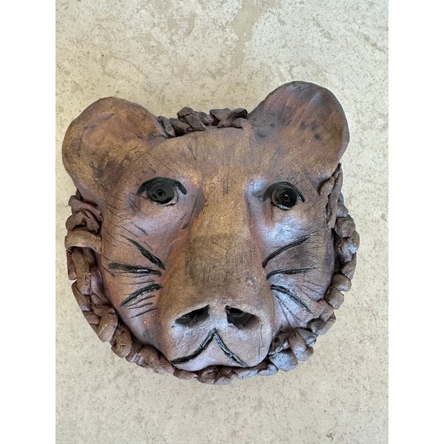 Vintage Signed Lion Head Folk Art Sculpture - For Tabletop or Wall Hanging For Sale - Image 12 of 12