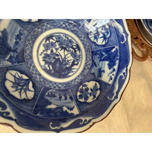 Japanese Andrea by Sadek Blue and White Chinoiserie Bowl 7.5 Inch Decorative Porcelain Dish For Sale - Image 3 of 11