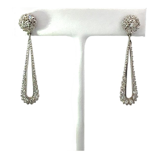 Vintage Diamond Drop Earrings 1 CTW 18k White Gold, Pair For Sale