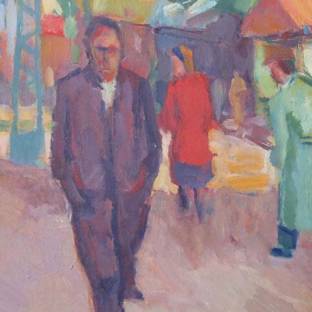 Colorful lifestyle painting by Danish artist Wilhelm Julien Wils from 1949. Oil on canvas. Signed and dated on bottom...
