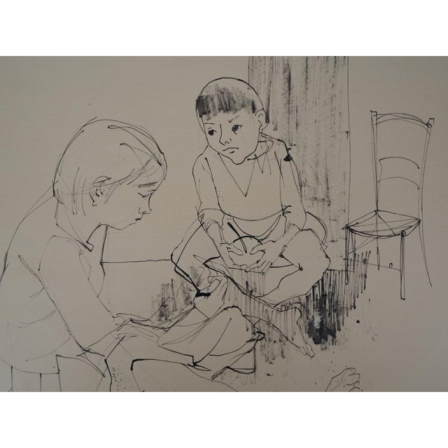 Paper Jean Jansem, Playing Children, 20th Century, Ink Drawing For Sale - Image 7 of 8