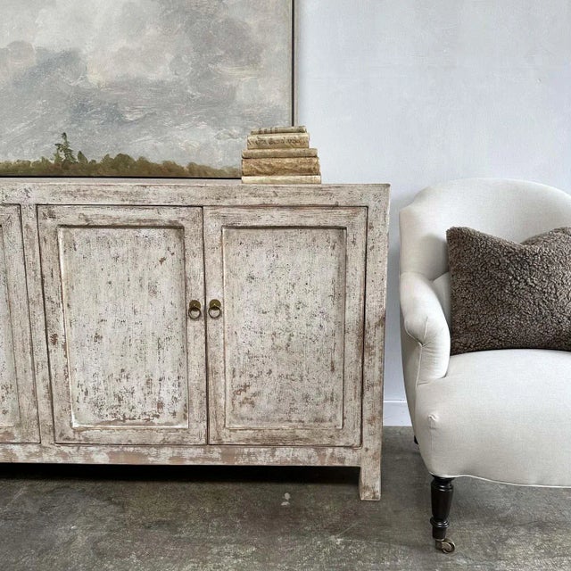 White Reclaimed Elm & Pine Wood Cabinet in Distressed White With 4 Doors For Sale - Image 8 of 10