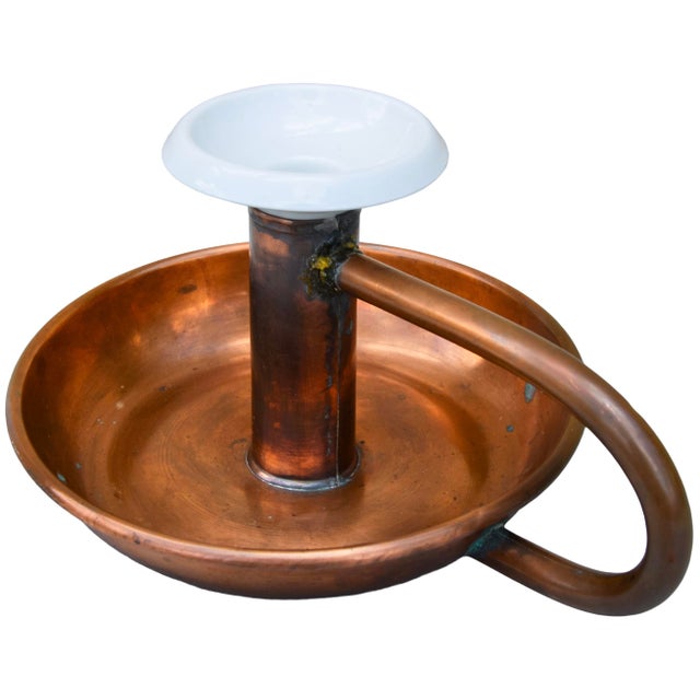 Rare and stylish antique candleholder accent, showcasing a meticulously hand-hammered solid and heavy copper, well-made to...