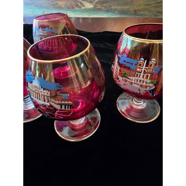 Red Vintage Mid Century Set 6 Murano Style Venetian Glasses For Sale - Image 8 of 12