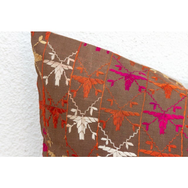 Indian Colorful Mosaic, Antique Phulkari Lumbar Pillow Cover For Sale - Image 3 of 6