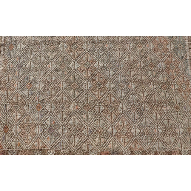 Tribal Vintage Turkish Kilim Rug With Allover Diamond Design in Taupe, Sage, and Clay For Sale - Image 3 of 11