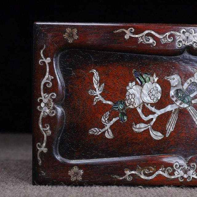 Late 20th Century Vintage Zitan Wood Box With Mother-of-Pearl Bird & Pomegranate Inlay For Sale - Image 5 of 9