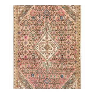 1960s Vintage Persian Distressed Handmade Medallion Peach Wool Rug For Sale