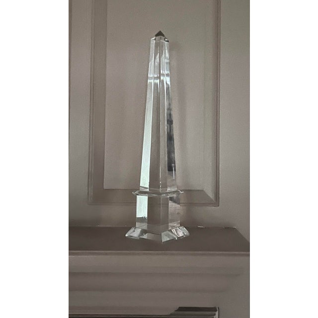 French Large Vintage French Crystal Glass Obelisk For Sale - Image 3 of 12