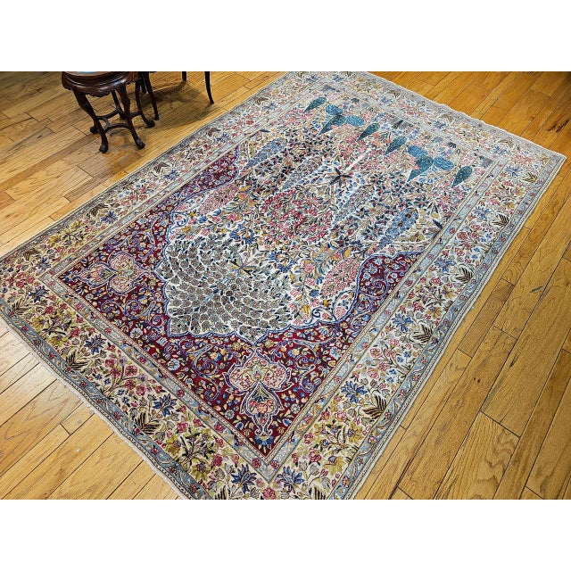 Vintage Persian Kerman Lavar Rug, Hand-Knotted Wool, Tree of Life Pattern, Ivory & Green, 7x10 For Sale - Image 4 of 16