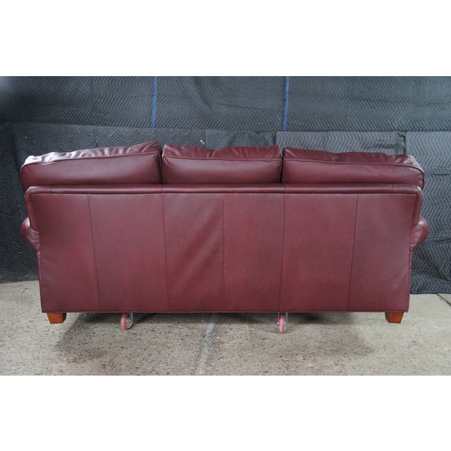 Vintage Hancock & Moore Traditional Red Leather 3 Seater Sofa Rolled Arms For Sale - Image 10 of 13