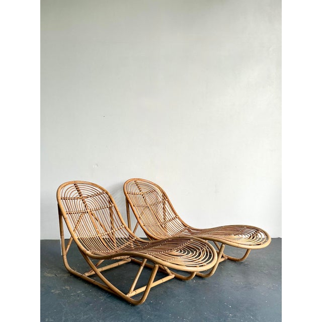 Wood Vintage Bent Rattan Chaise Lounge - A Pair For Sale - Image 7 of 12