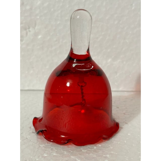 Traditional Vintage 20th Century Crystal & Glass Red Holiday Bells- Set of 3 For Sale - Image 3 of 12