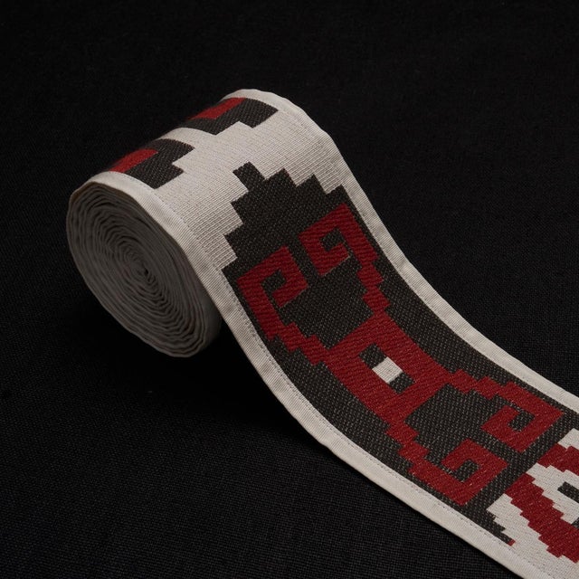 Traditional Schumacher Storm Pattern Tape Trim In Red For Sale - Image 3 of 4