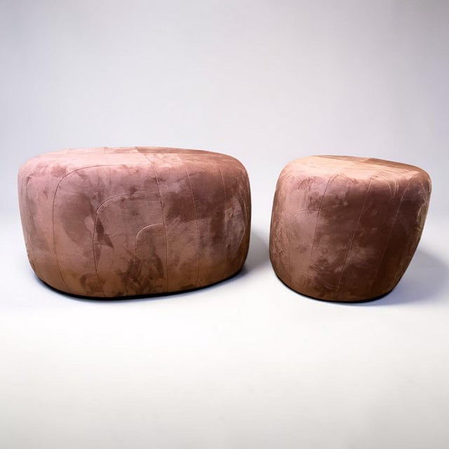 These deco inspired oval shaped Ottomans are upholstered in mauve performance velvet. So versatile, they could be used for...