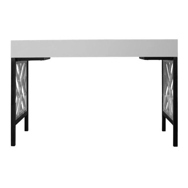 Wood Chippendale Writing Desk - Light Gray For Sale - Image 7 of 9