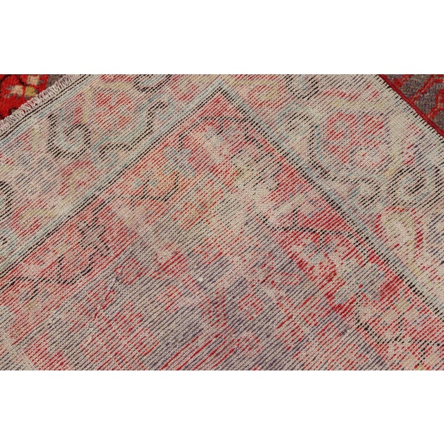 Ntricate Vintage Khotan Rug With Sub-Geometric Design in Reds and Light Blue For Sale - Image 10 of 10