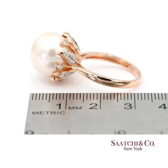 14k (585) Rose Gold Natural Brilliant Diamond and White Pearl Ring, Size 8 For Sale - Image 10 of 10