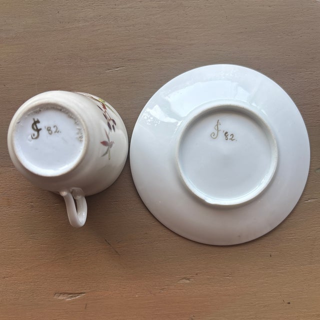 C. 1770 Antique Bow Porcelain Tea Cup and Saucer With Hand Painted Designer Mark Demitasse Cup Size Hand painted...