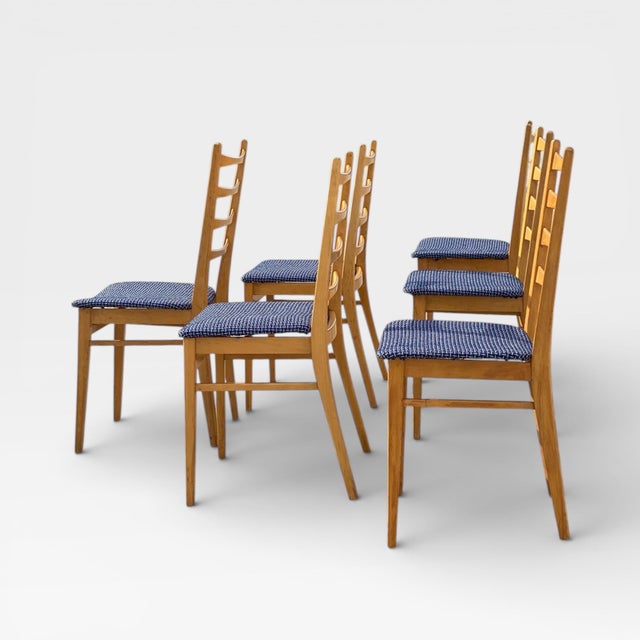 Mid-Century Modern Set of Six Mid-Century Modern Ladderback Dining Chairs With New Upholstery For Sale - Image 3 of 18