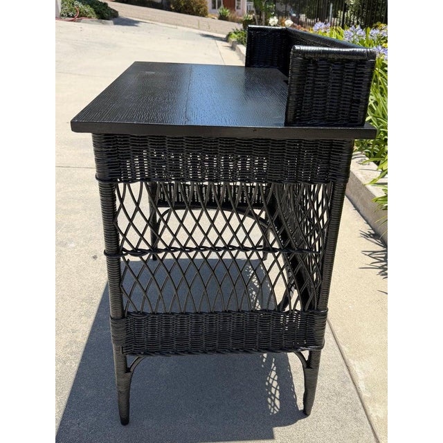 Folk Art Black Painted Bar Harbor Wicker Desk For Sale - Image 3 of 7