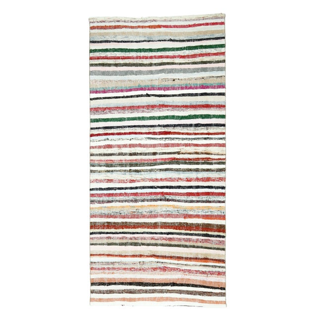 Vintage Turkish Oushak Handmade Cotton Pink Wool Kilim Runner Rug For Sale - Image 10 of 10