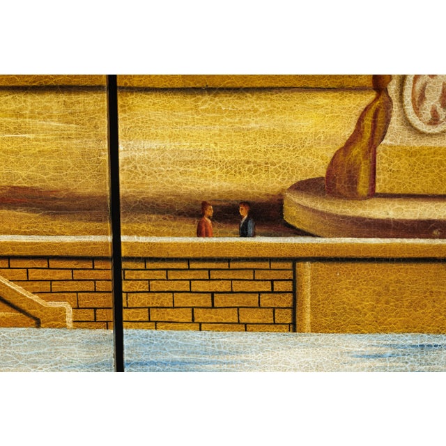 Vintage Hand-Painted Four-Panel Folding Screen with Architectural and Equestrian Scene For Sale - Image 4 of 12