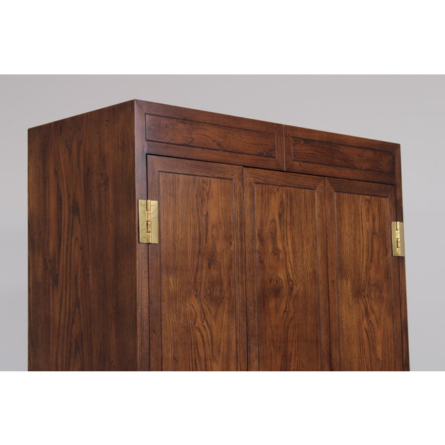 Henredon Campaign Style Oak Bedroom Armoire For Sale - Image 10 of 17