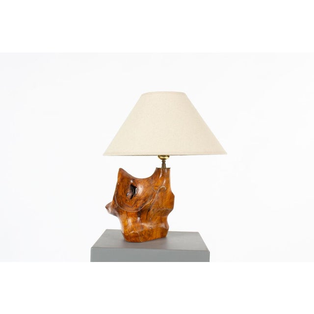 Beige Freeform Table Lamp in Hand-Carved Olive Wood, France, 1950s For Sale - Image 8 of 8