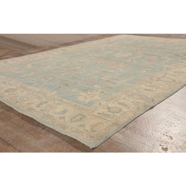 Sky Blue Contemporary Pakistani Oushak Rug, 05'10 X 09'00 For Sale - Image 8 of 10
