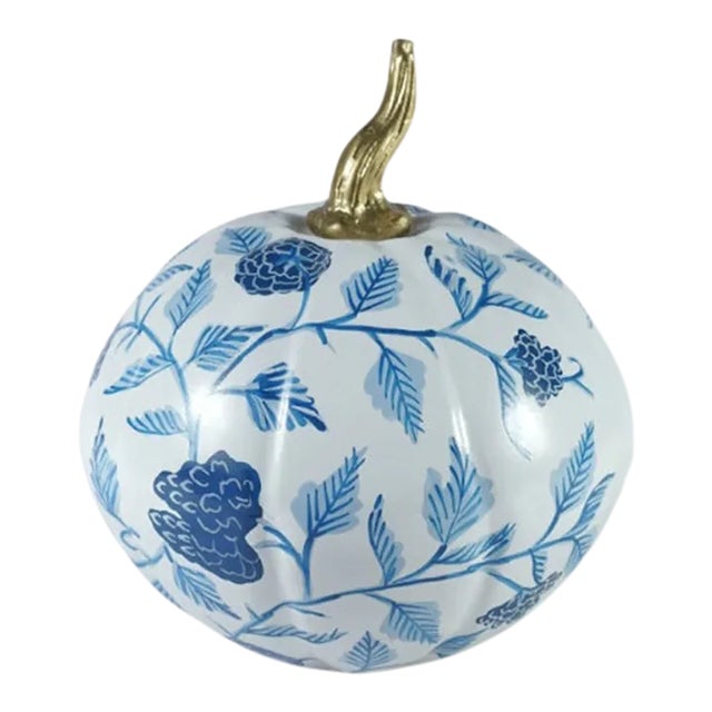 Blue Floral And Leaf Tole Pumpkin 12" For Sale