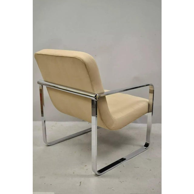 Vintage Mid Century Modern Milo Baughman Style Chrome Flat Bar Art Deco Club Lounge Chair. Item features a polished chrome...