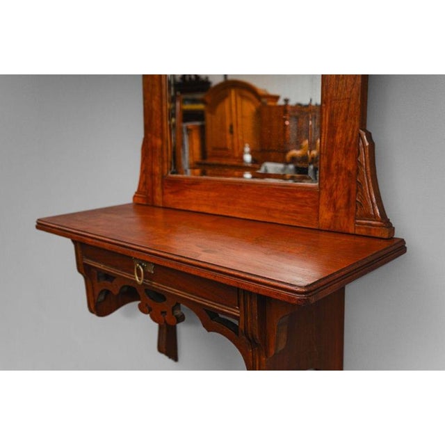 Art Nouveau Wall Mirror with Console in Walnut, Early 20th Century For Sale - Image 14 of 16