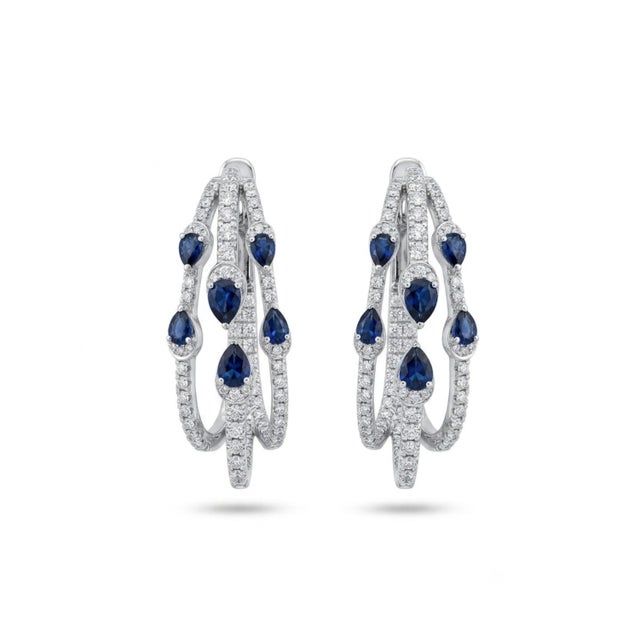 Metal Natural 18k Gold Diamond 0.84ct Blue Sapphire Stud Earrings For Sale - Image 7 of 8