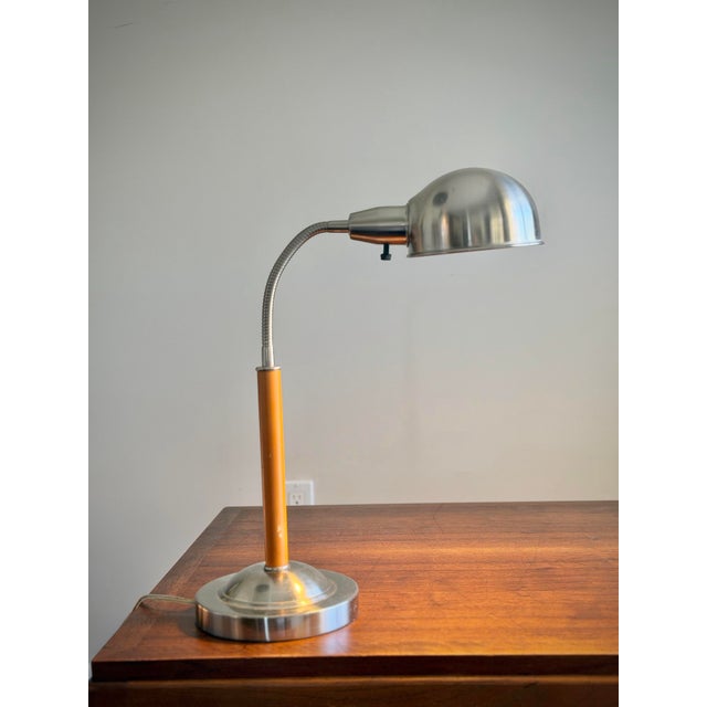 Vintage Mid Century Modern Chrome & Orange Gooseneck Desk Lamp For Sale - Image 9 of 11