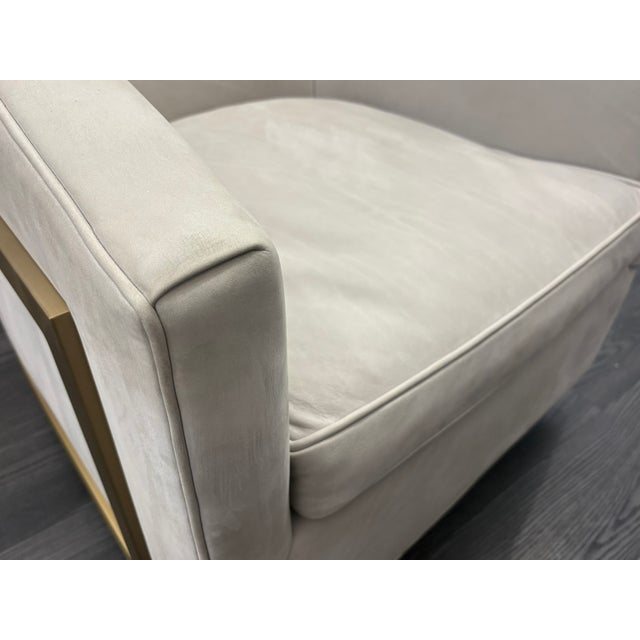 2020s Rh Reginald Chair | Italian Veneto Leather – Ivory | Brass | Black Oak Drifted Base | 360° Swivel For Sale - Image 5 of 18