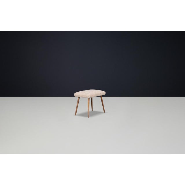 1960s Mid-Century Modern Beechwood Stool with New Teddy Upholstery, Cz, 1960s For Sale - Image 5 of 12