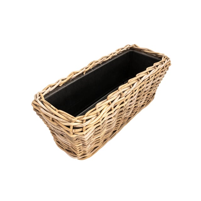 Farmhouse Artifacts Rattan Rectangular Planter with Black Plastic Insert, Natural, 20"X8" For Sale - Image 3 of 9