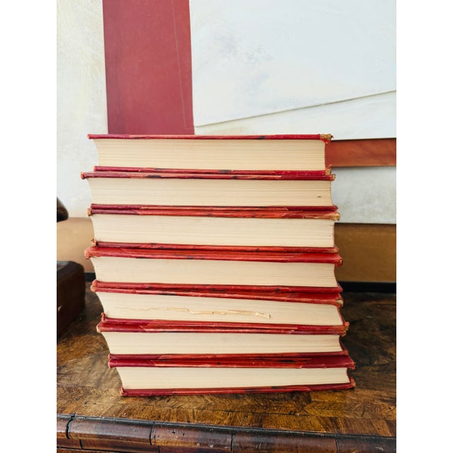 Set of Seven (7) Swedish Leather Books Svenska Folket Genom Tiderna Decorative Stack For Sale - Image 11 of 12